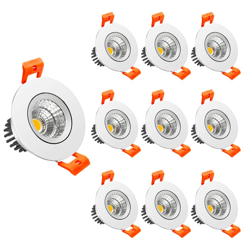 LightingWill 2inch LED Dimmable Downlight, 3W COB Recessed Ceiling Light, Warm White 3000K-3500K, CRI80, 25W 220LM Halogen Bulbs Equivalent, White (10 Pack) - Image 1